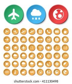 Set of 48 Universal Weather and Airport Icons. Isolated Elements.