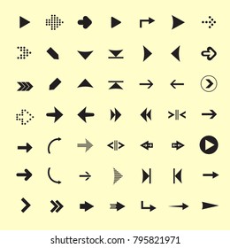 Set of 49 black arrows to the right in color background.