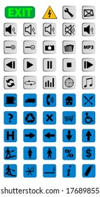 Set of 49  icons on gray and blue buttons