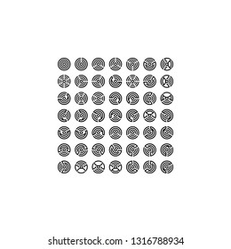 Set of 49 icons for user interface and web. Crop circles seamless vector designs