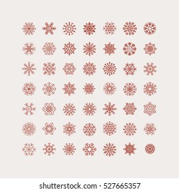 Set of 49 Linear Snowflakes. Vintage outlined snowflakes 