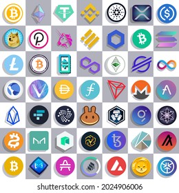 A set of 49 logos. Vector. Cryptocurrency