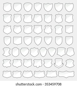 Set of 49 Quality White Shields on White Background