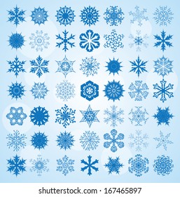 Set of 49 snow unique snowflakes vector