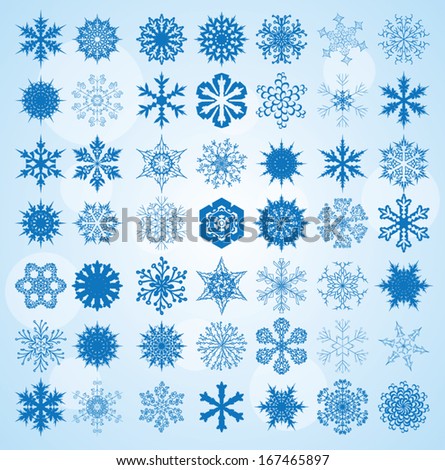 Set of 49 snow unique snowflakes vector