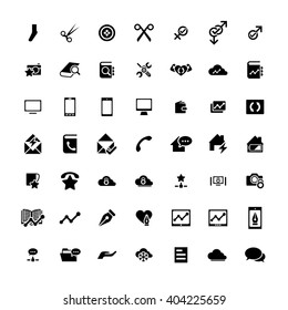 Set of 49 Universal Icons. Simple Flat Style. Business, internet, web design.