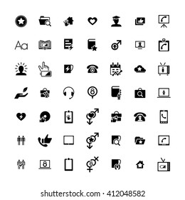 Set of 49 Universal Icons. Simple Flat Style. Business, internet, web design.