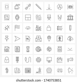 Gruppe von 49 Symbolen für die universelle Linie des Pfeils; heiß; Arbeit; Temp; Vector Illustration