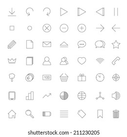 Set of 49 web thin line icons in grey