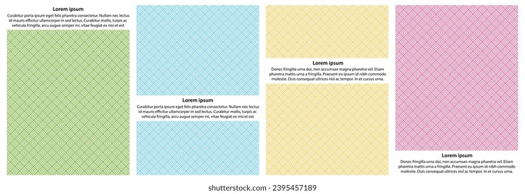 Set of 4-color abstract geometric patterns poster cover design. Vector illustration.