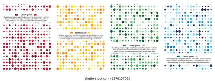 Conjunto de 4 colores abstracto de múltiples tamaños de patrones geométricos hexagonales diseño de portada de póster. Ilustración vectorial.