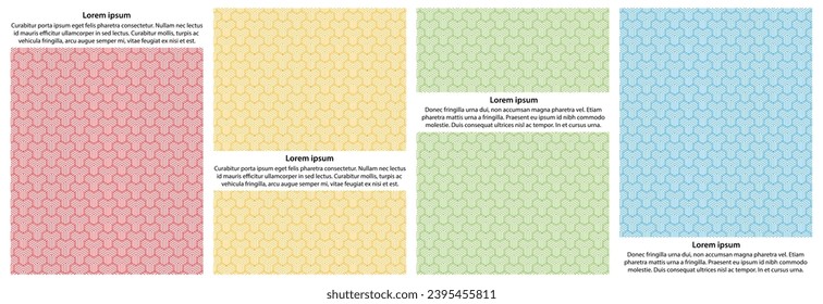 Set of 4-color geometric patterns on white background poster cover design. Vector illustration.