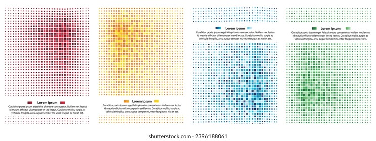 Set of 4-color halftone square patterns poster cover design. Vector illustration.