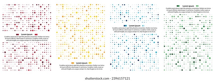 Conjunto de 4 colores de múltiples tamaños de patrones geométricos de círculo diseño de portada de póster. Ilustración vectorial.