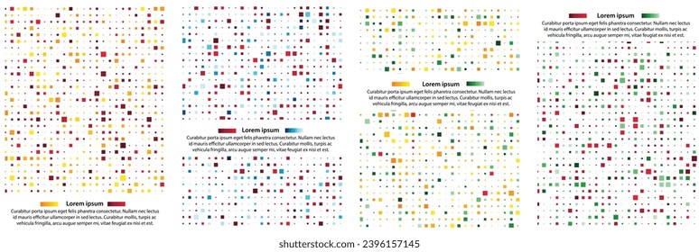 Conjunto de 4 colores de múltiples tamaños de patrones geométricos cuadrados diseño de portada de póster. Ilustración vectorial.