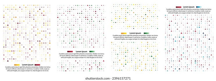 Conjunto de 4 colores de múltiples tamaños de diseño de portada de póster de patrones geométricos triangulares. Ilustración vectorial.