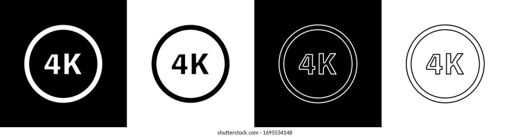 Set 4k Ultra HD icon isolated on black and white background.  Vector Illustration