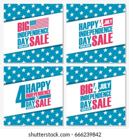 Set of 4th of july American independence day sale banners. Special offer backgrounds for business, promotion and advertising. Vector illustration.