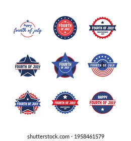 Juego de insignias del 4 de julio. Diseño de vectores para la celebración patriótica de los Estados Unidos de América. Pancartas del Día de la Independencia de Estados Unidos.