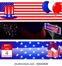Set of 4th of July banners with USA symbolism. 10eps Vector.