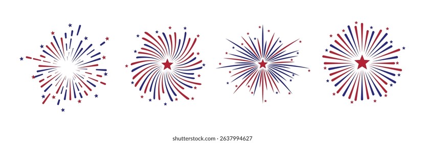 Set of 4th Of July Fireworks Isolated Background.