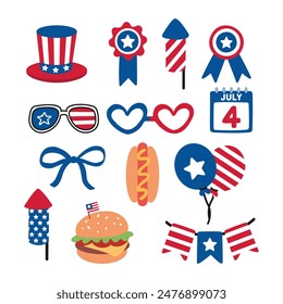 Set of 4th of July Independence Day Celebration Vector Illustration