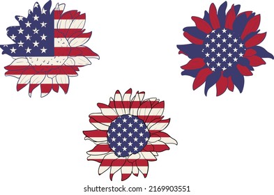 Set of 4th of July patriotic Sunflowers, American Flag Sunflower.