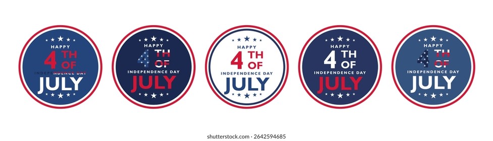 Set of 4th of july text in round frame. 4th of july round label, sticker, emblem, design element of Independence day