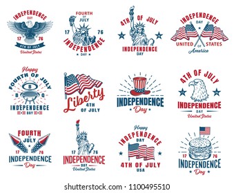 Set of 4th july vintage emblem. Vector illustration.