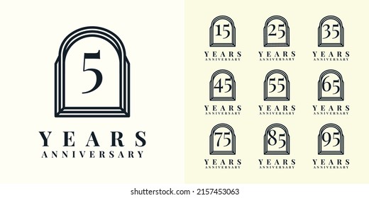 Set 5 15 25 to 95 years anniversary template design. Vector Eps 10