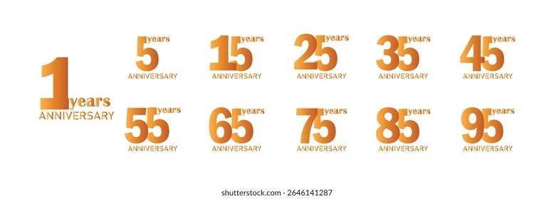 Set of 5 to 50 Years Anniversary Celebration logotype. birthday celebration emblem design for booklet, leaflet, magazine, brochure poster, web, invitation or greeting card. Vector.
