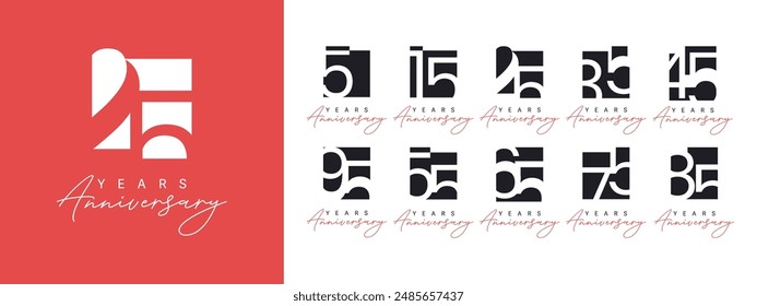 Set of 5 to 85 years anniversary logo design
