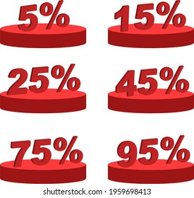Set of 5% to 95 % , Percentage Chart Template Design, Vector Illustration