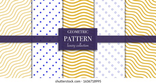 Set of 5 abstract background texture. Dotted, line pattern. Polka dot style vector illustration for wallpaper, flyer, cover, design. Repeating circle geometric ornament, decorative element