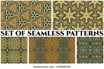 Set of 5 abstract trendy seamless patterns with colorful decorative ornament