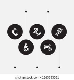 Set of 5 accessibility icons set. Collection of deaf, disabled, car and other elements.