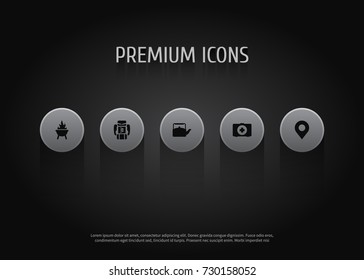 Set Of 5 Adventure Icons Set.Collection Of Location, Bbq, First Aid Box And Other Elements.