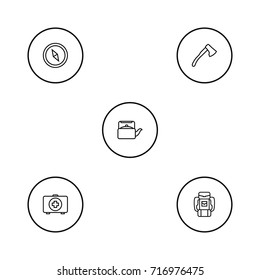 Set Of 5 Adventure Outline Icons Set.Collection Of Medical Kit, Baggage, Teapot And Other Elements.