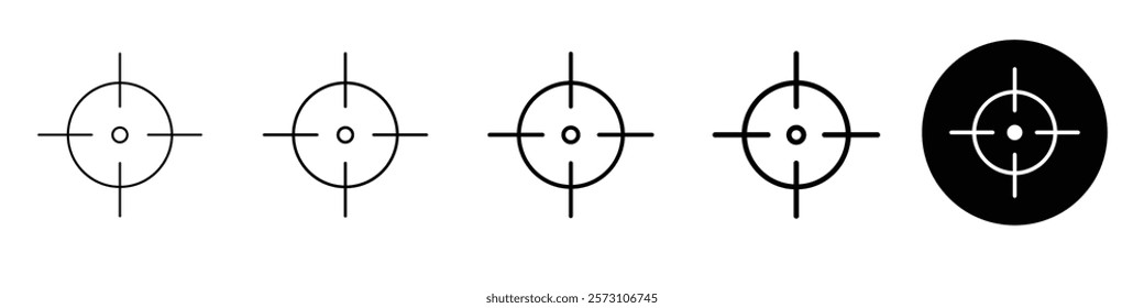 Set of 5 AIM icon, 1 Silhouette, 1 unexpanded vector, Target n destination aiming n precision with crosshair gun sight bullseyes black target military rifle scope n shooting mark icons accuracy focus