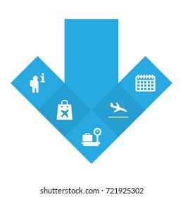 Set Of 5 Aircraft Icons Set.Collection Of Date, Weighing, Shopping Bag And Other Elements.