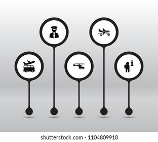 Set Of 5 Airplane Icons Set. Collection Of Turbulence, Pilot, Info And Other Elements.