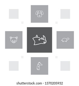 Set of 5 alive icons line style set. Collection of camelopard, tortoise, rhinoceros and other elements.
