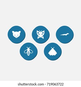 Set Of 5 Alive Icons Set.Collection Of Gecko, Monarch, Bumblebee And Other Elements.