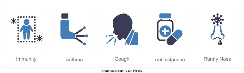 A set of 5 Allergy icons as immunity, asthma, cough