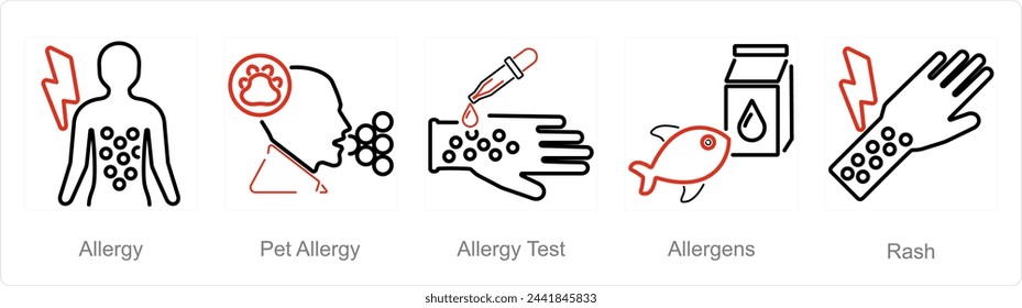 A set of 5 Allergy icons as allergy, pet allergy, allergy test