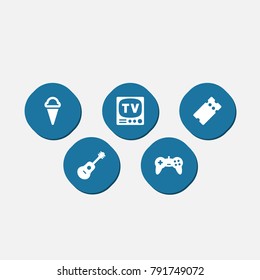 Set Of 5 Amusement Icons Set.Collection Of Pass, Acoustic, Sorbet And Other Elements.