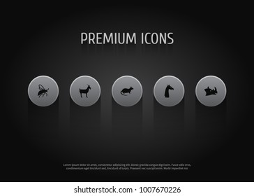 Set of 5 animal icons set. Collection of rhino, wisp, giraffe and other elements.