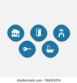 Set Of 5 Architecture Icons Set.Collection Of Home, Bathroom, Protection And Other Elements.