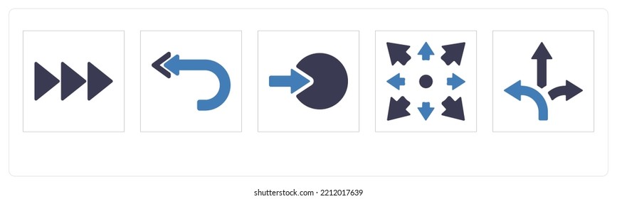 Un conjunto de 5 iconos de flecha como Abajo, Dirección izquierda, Dirección inferior