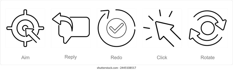 A set of 5 arrows icons as aim, reply, redo